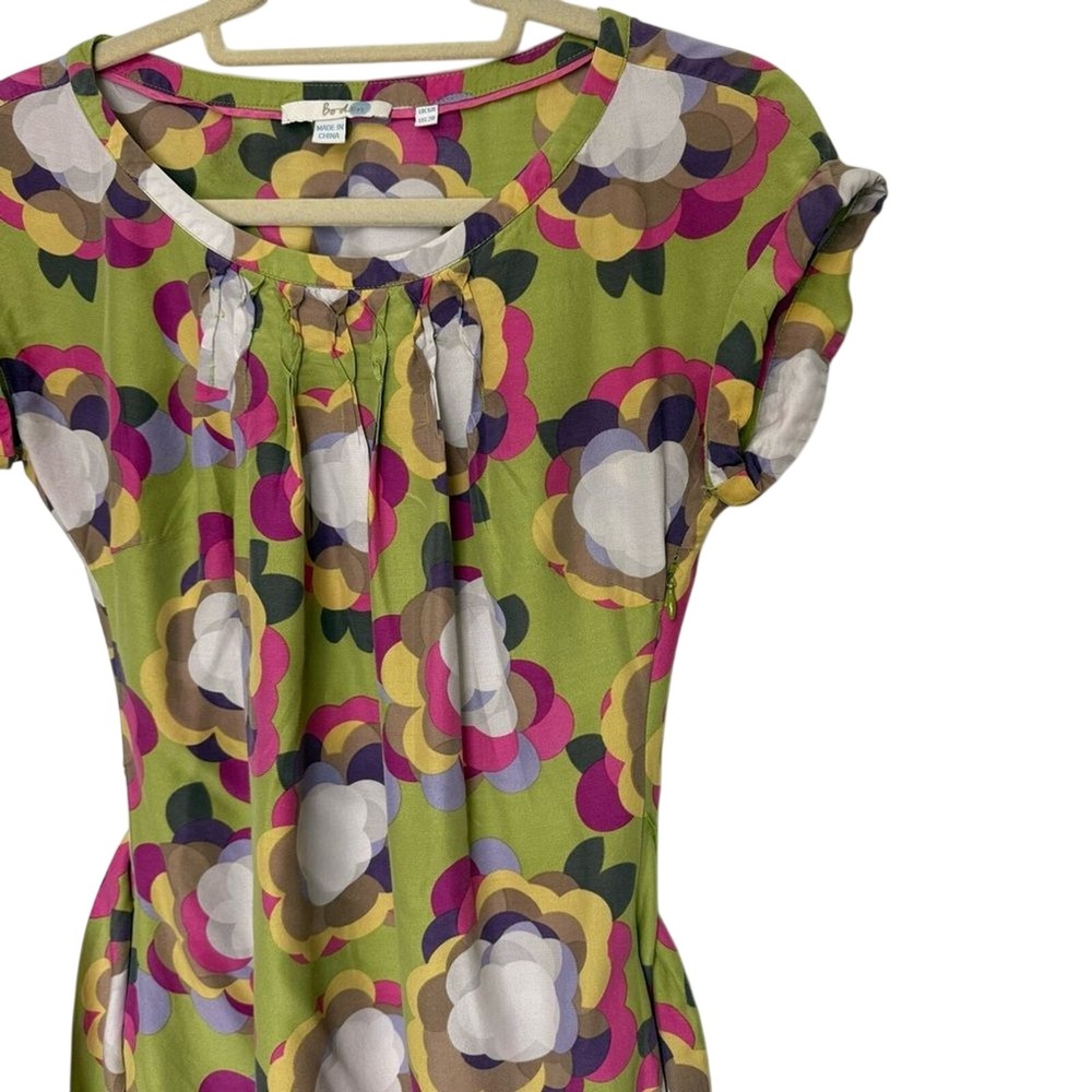 Boden Women's Floral Print 60's 70's Retro Silk Blend Dress Belted Size 2 - Picture 3 of 8